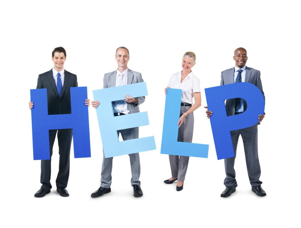 group of business people holding the alphabet